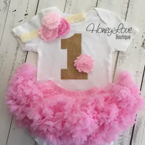 1st Birthday Outfit - Light Pink and Gold glitter