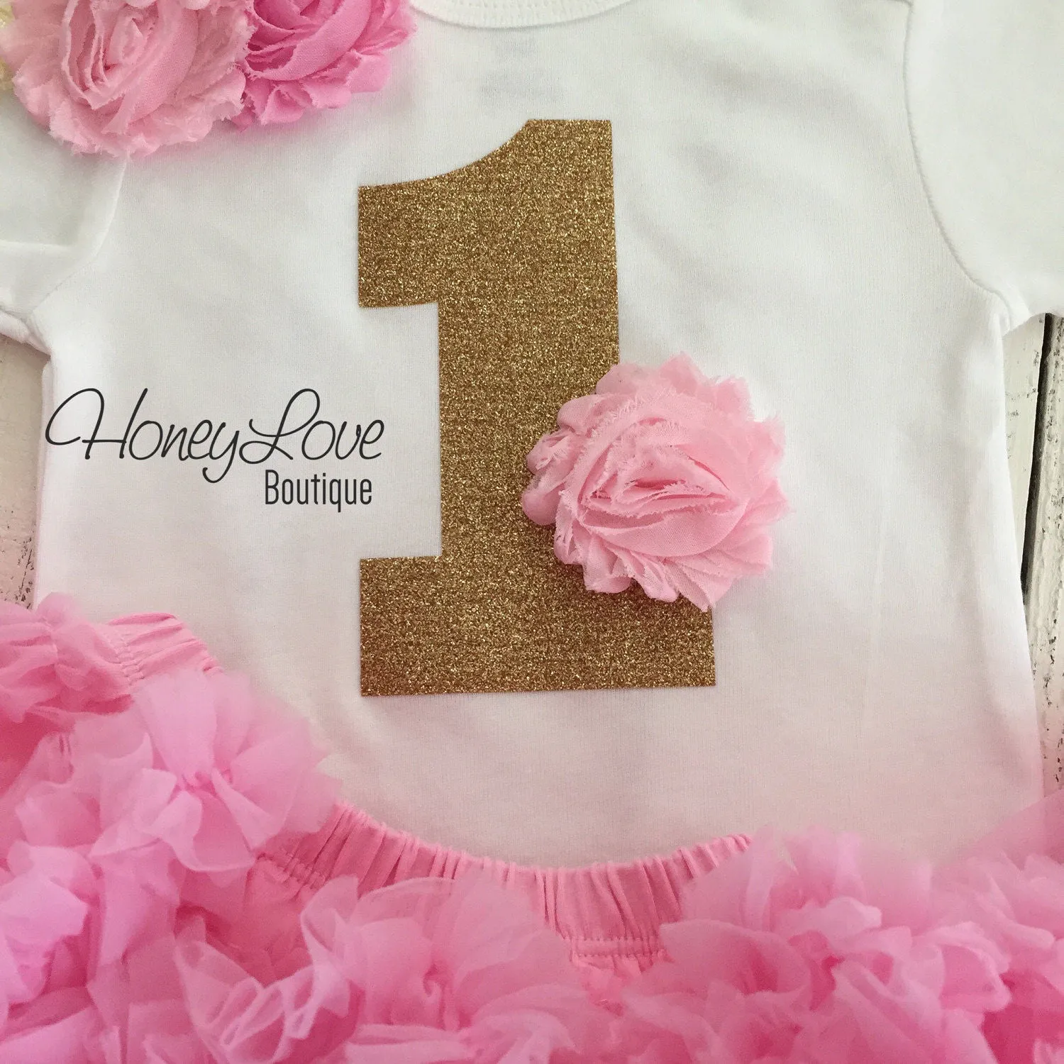 1st Birthday Outfit - Light Pink and Gold glitter