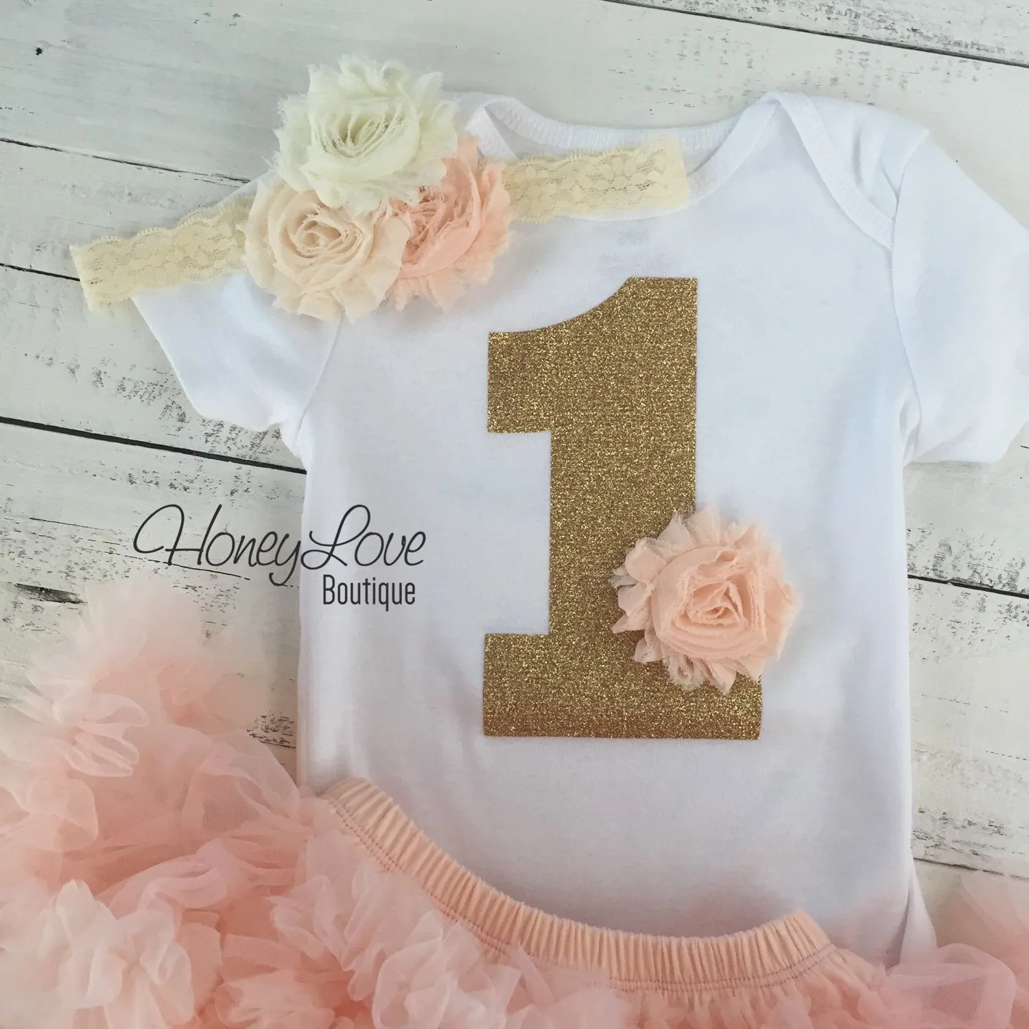 1st Birthday Outfit - Peach and Ivory