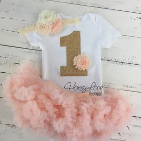 1st Birthday Outfit - Peach and Ivory