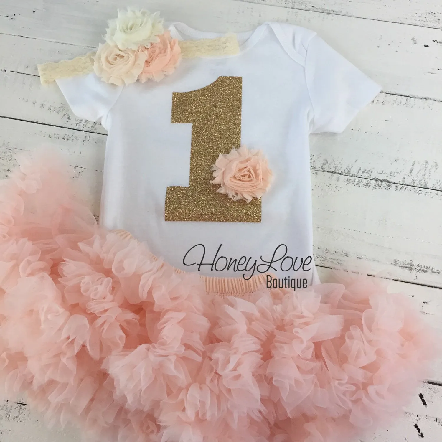 1st Birthday Outfit - Peach and Ivory