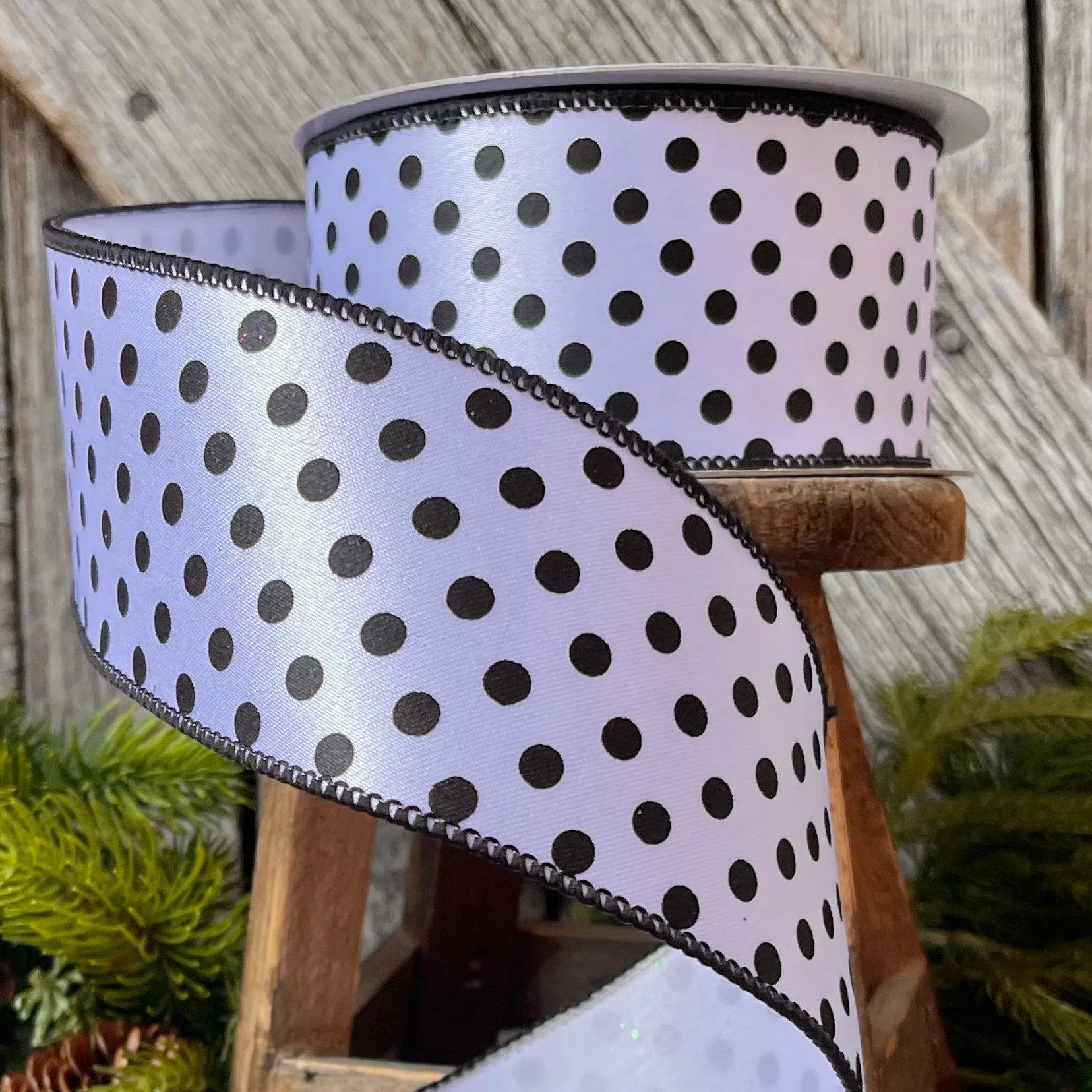 2.5" White & Black Mini Dots, Farrisilk Ribbon, Polka Dot RIbbon