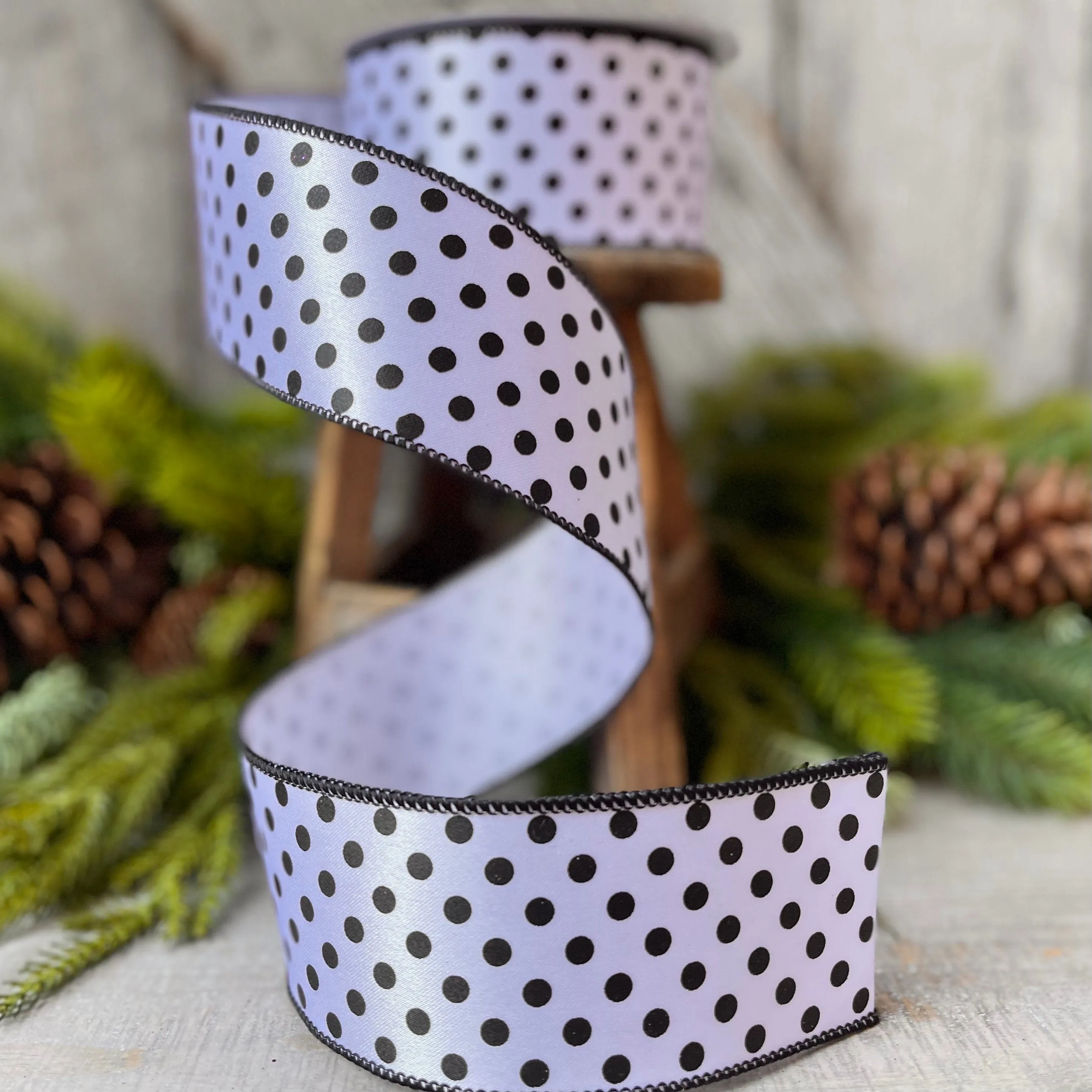 2.5" White & Black Mini Dots, Farrisilk Ribbon, Polka Dot RIbbon