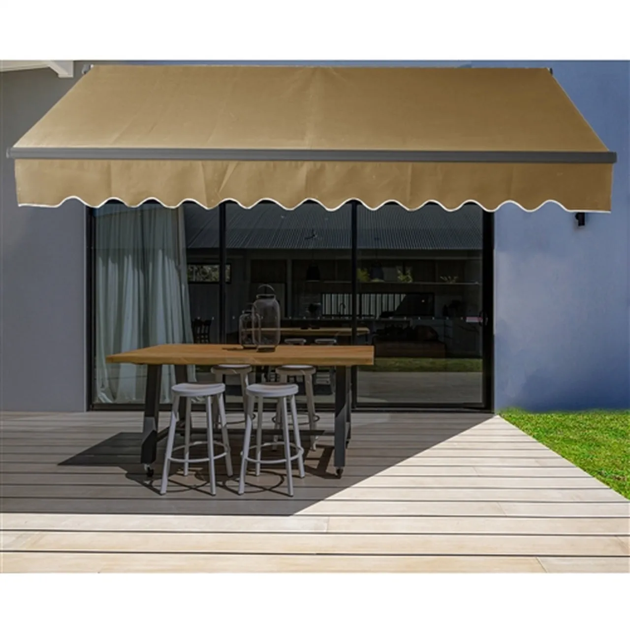 Aleko Retractable Black Frame Patio Awning 10 x 8 Feet - Sand