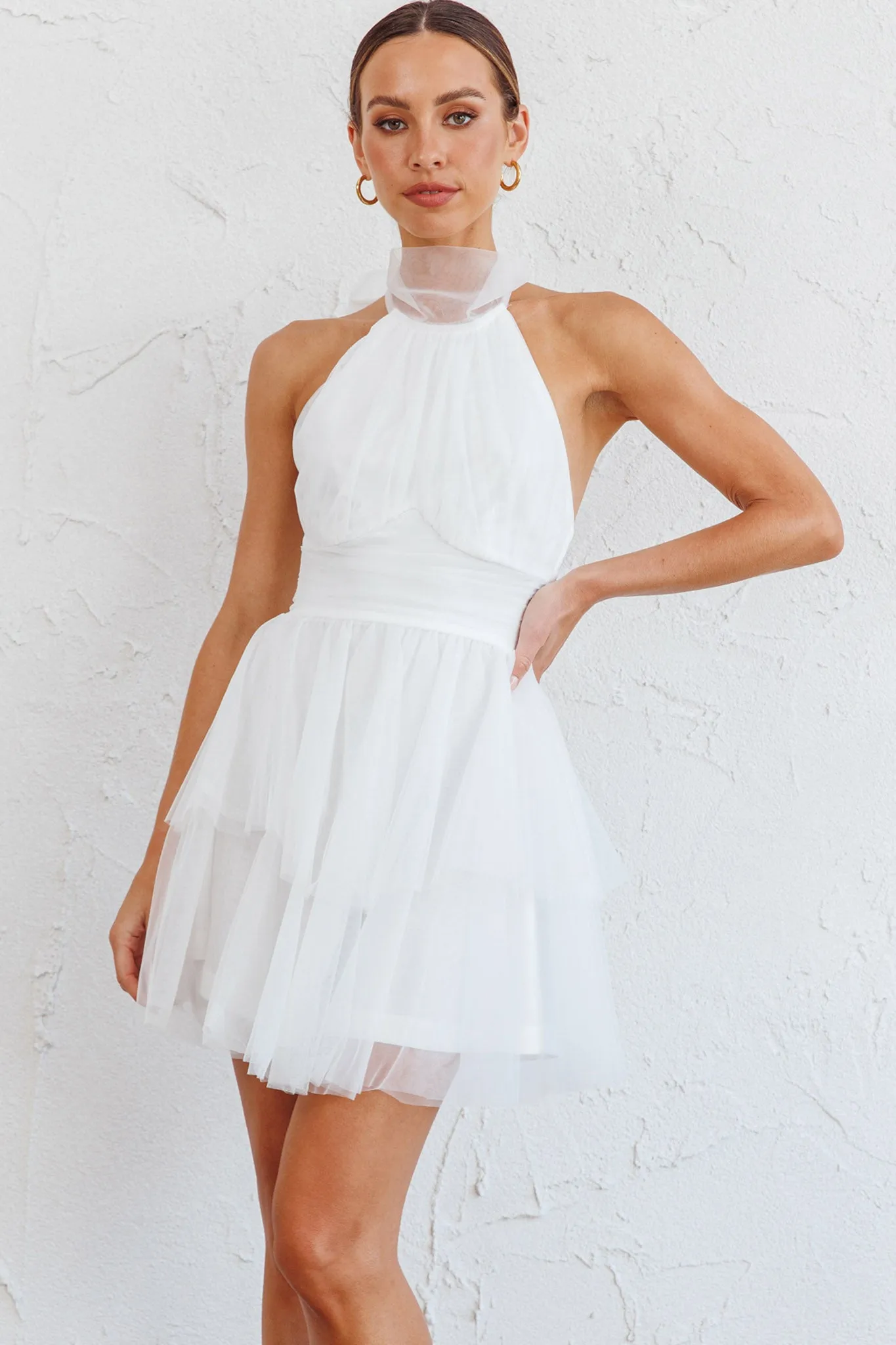 Andria Halterneck Tulle Mini Dress White