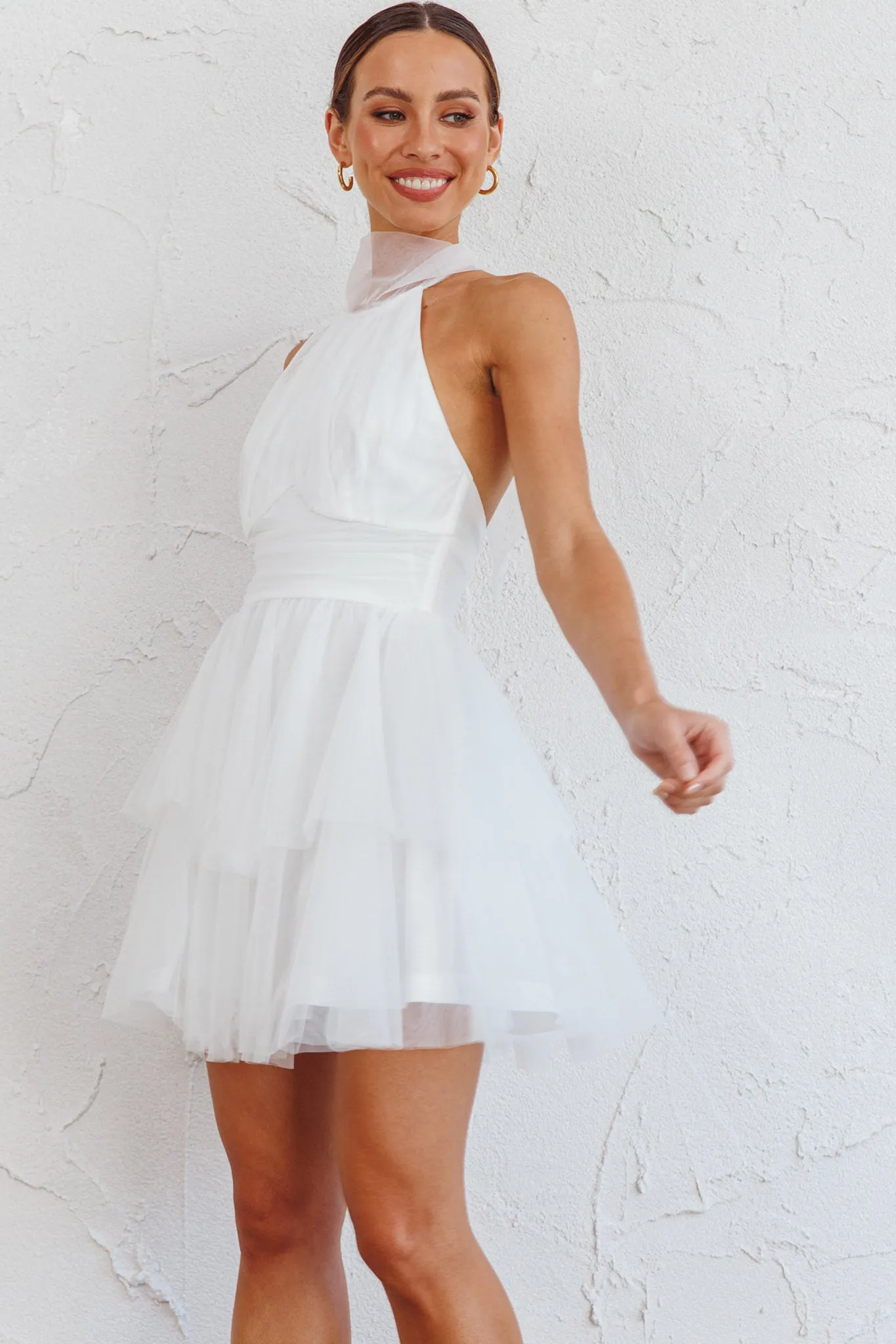 Andria Halterneck Tulle Mini Dress White