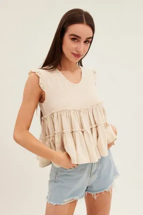 Beige Ruffle Tiered Top