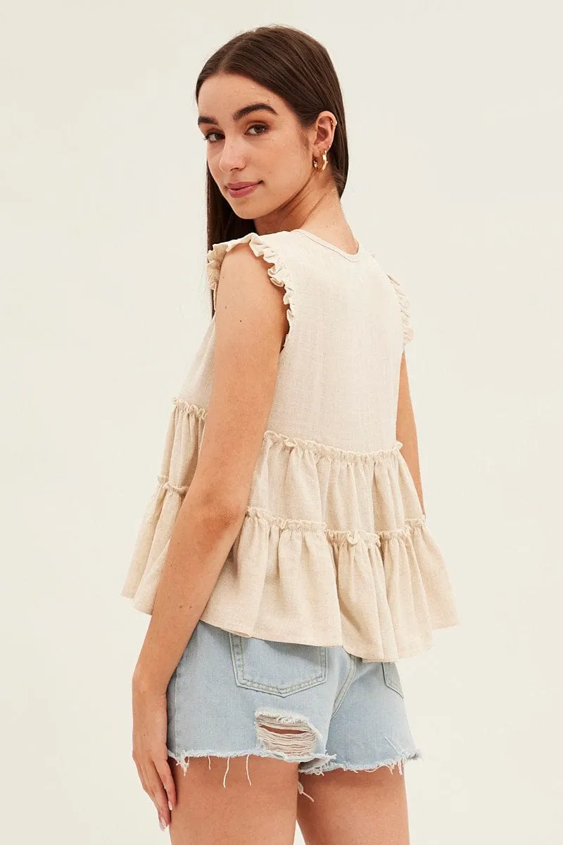 Beige Ruffle Tiered Top