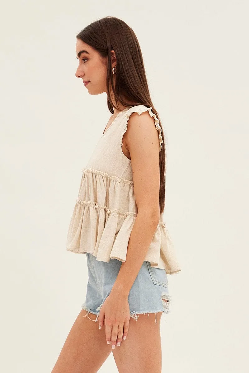 Beige Ruffle Tiered Top