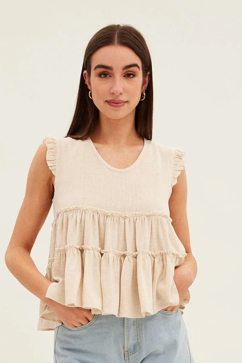 Beige Ruffle Tiered Top