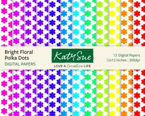 Bright Floral Polka Dots | 12x12 Digital Papers