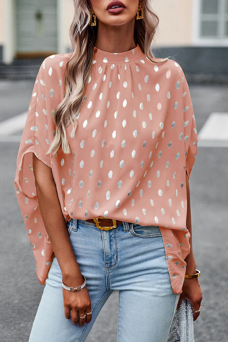 British Style Elegant Polka Dot Bandage Mandarin Collar Tops