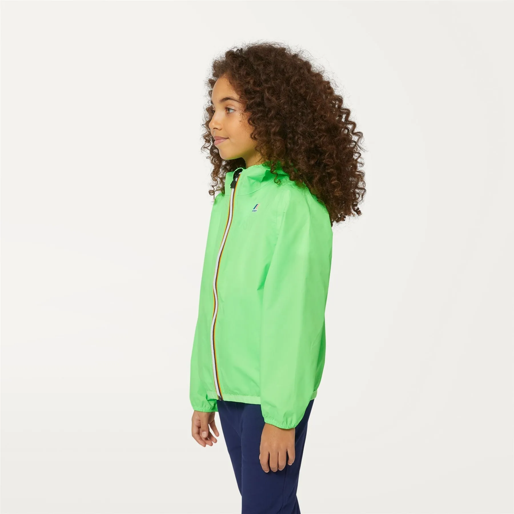 Claude - Kids Packable Full Zip Waterproof Rain Jacket in Green Fluo