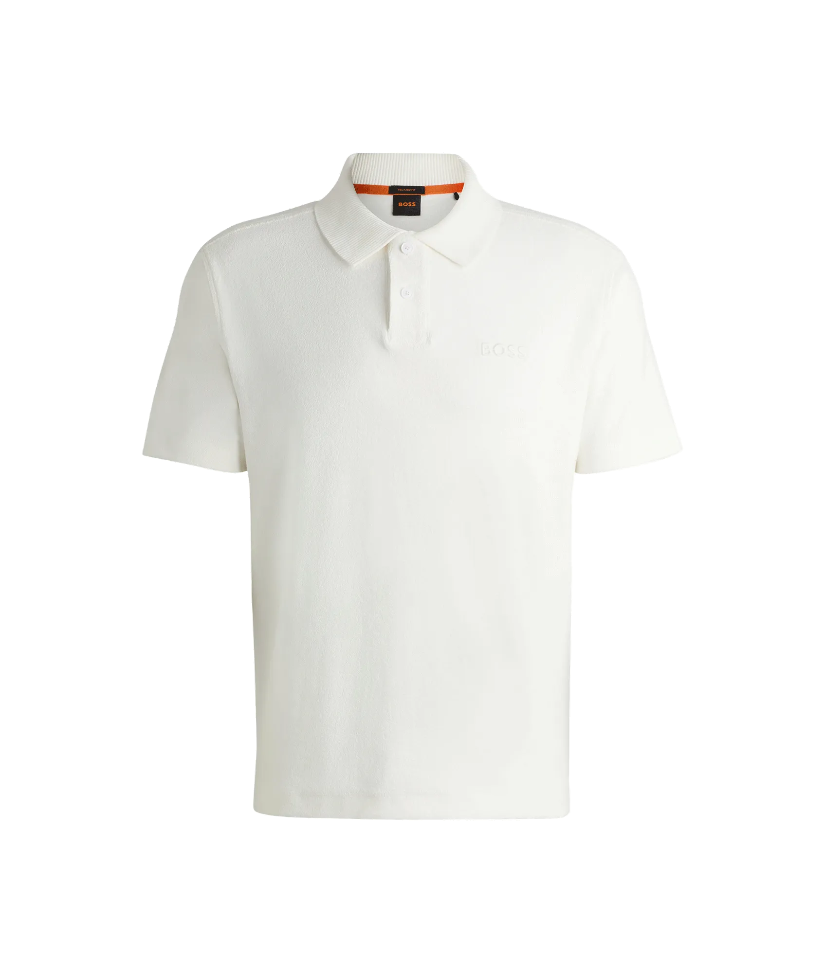 Cotton-towelling polo shirt with mixed-technique logo - White