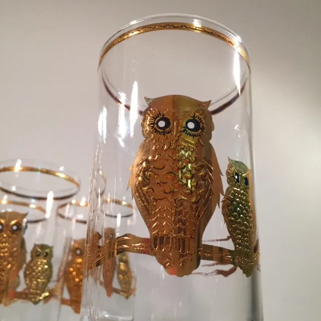 Culver Signed 22-Karat Gold Retro Owl Glasses - Tall (Set of 7)