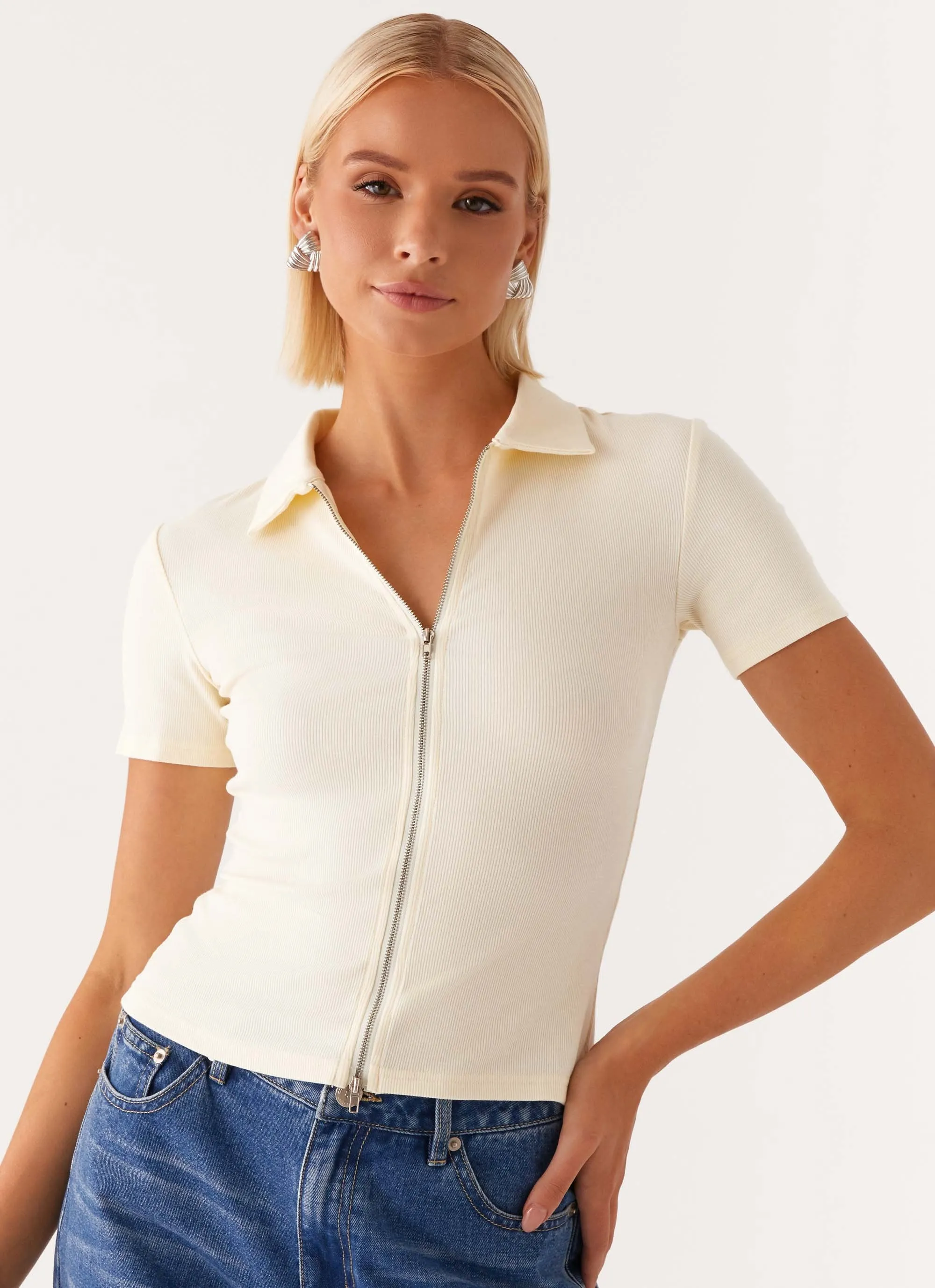 Damita Zip Front Top - Lemon