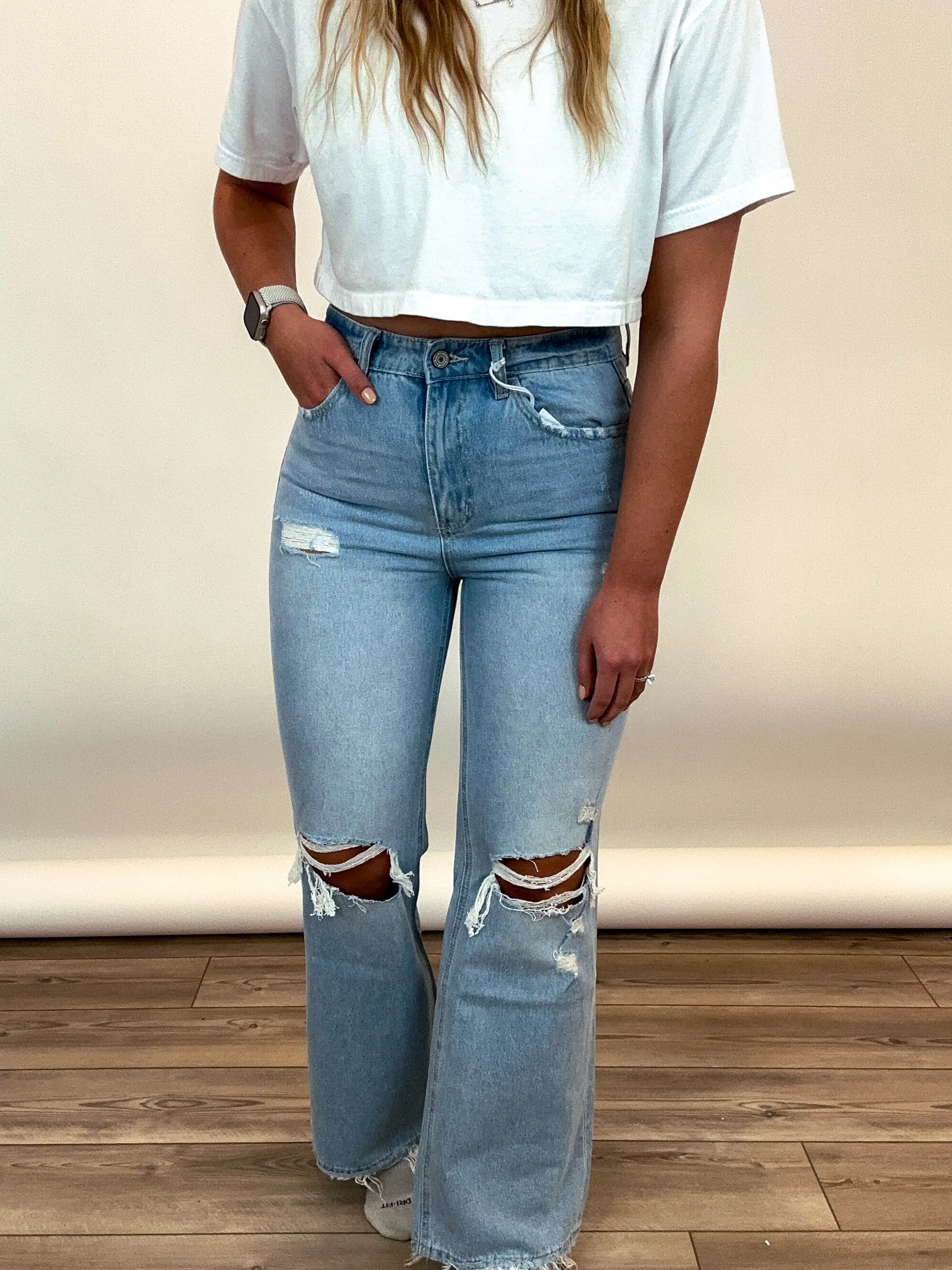 Distressed Straight Leg Denim