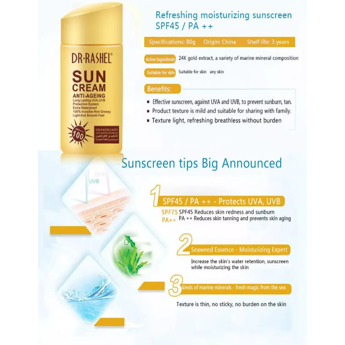 Dr. Rashel Sun Cream Anti-Ageing SPF 100    Gold & Collagen