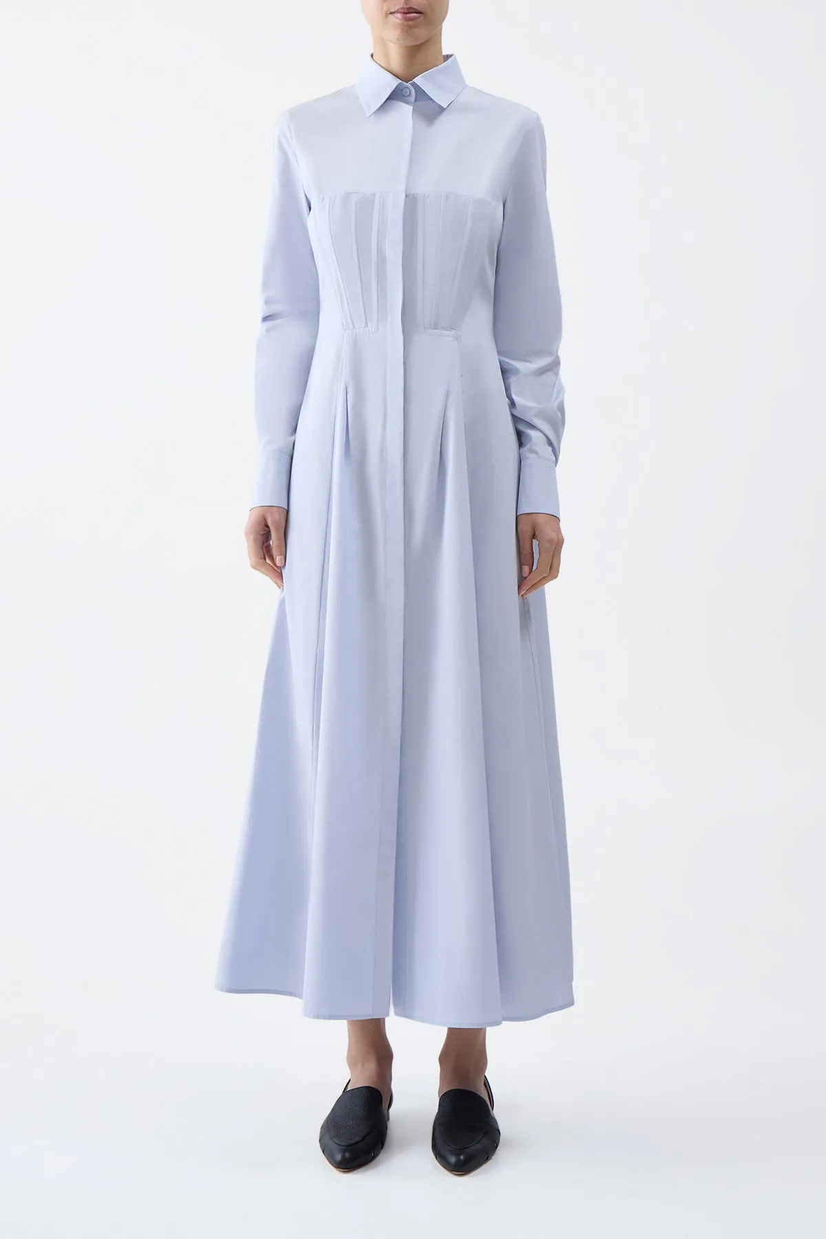 Eugene Shirtdress in Light Blue Sea Island Cotton Poplin