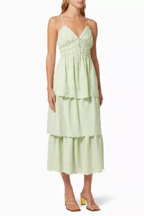 Flower Tiered Midi Dress in Chiffon