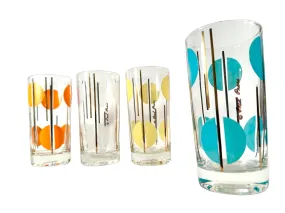 Fred Press Signed Mid-Century Multi Colored Polka Dot Glasses (Set of 4)