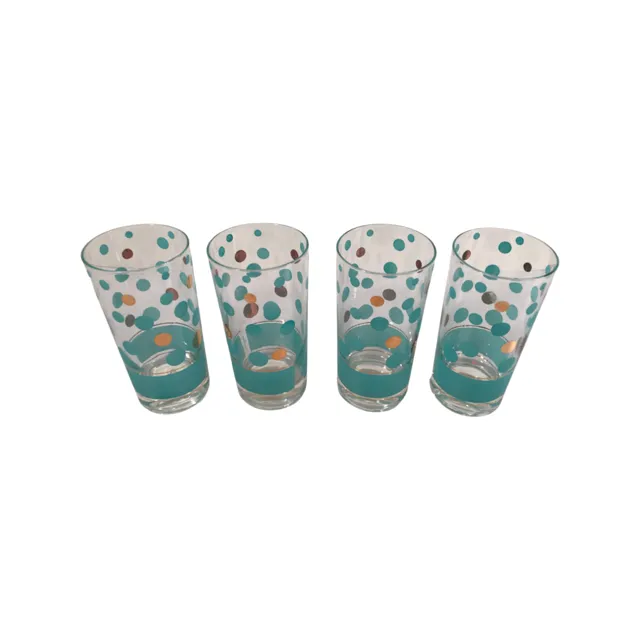 Fred Press Signed Mid-Century Turquoise and 22-Karat Gold Polka Dot Glasses (Set of 4)