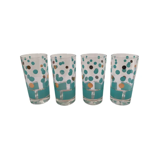 Fred Press Signed Mid-Century Turquoise and 22-Karat Gold Polka Dot Glasses (Set of 4)