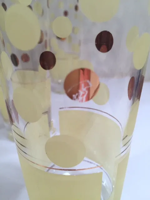 Fred Press Signed Mid-Century Yellow and 22-Karat Gold Polka Dot Tall Collins Glasses (Set of 7)