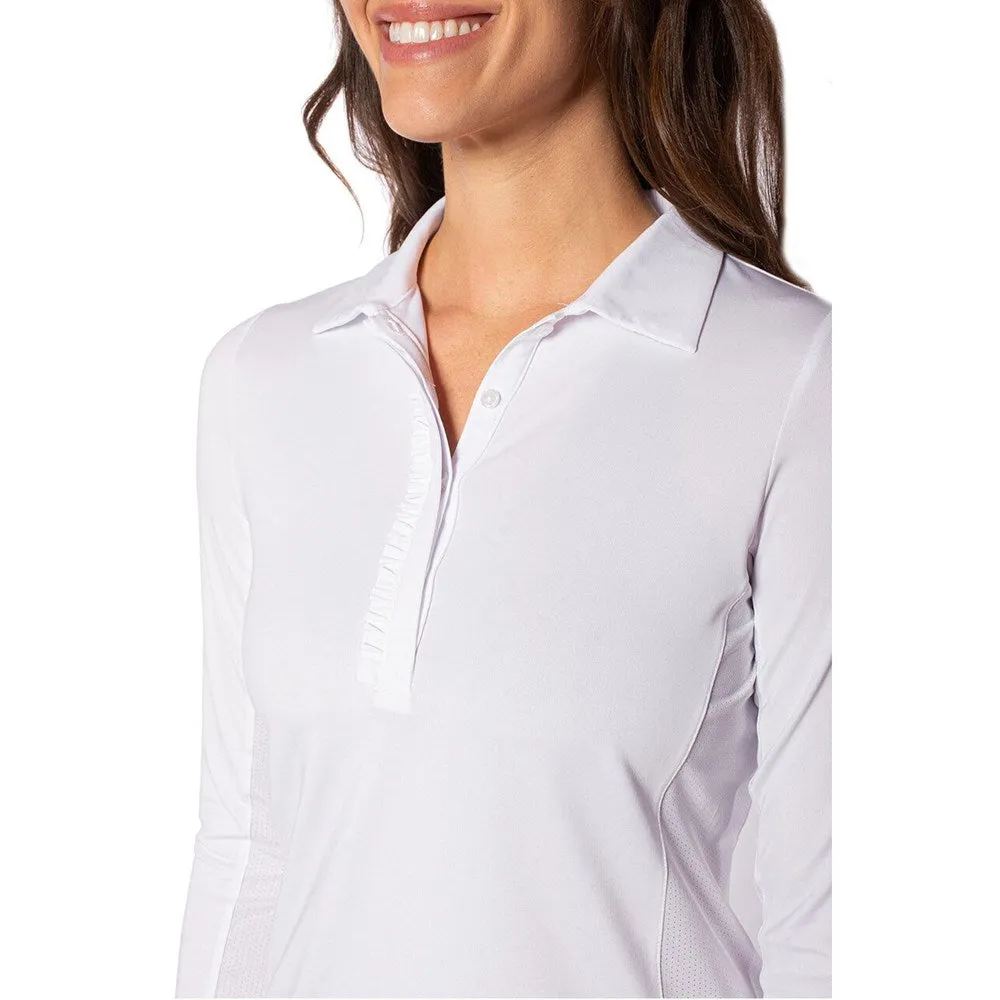 Golftini Women's Long Sleeve Ruffle Golf Polo Shirt - White