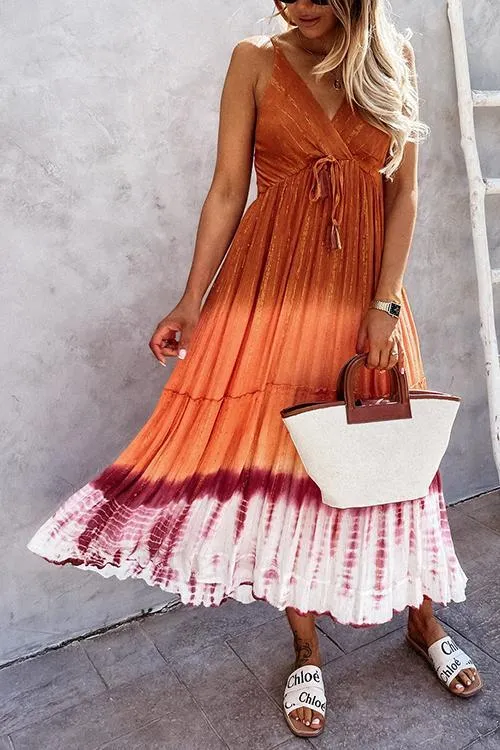 Gradient Lace Up Slip Maxi Dress