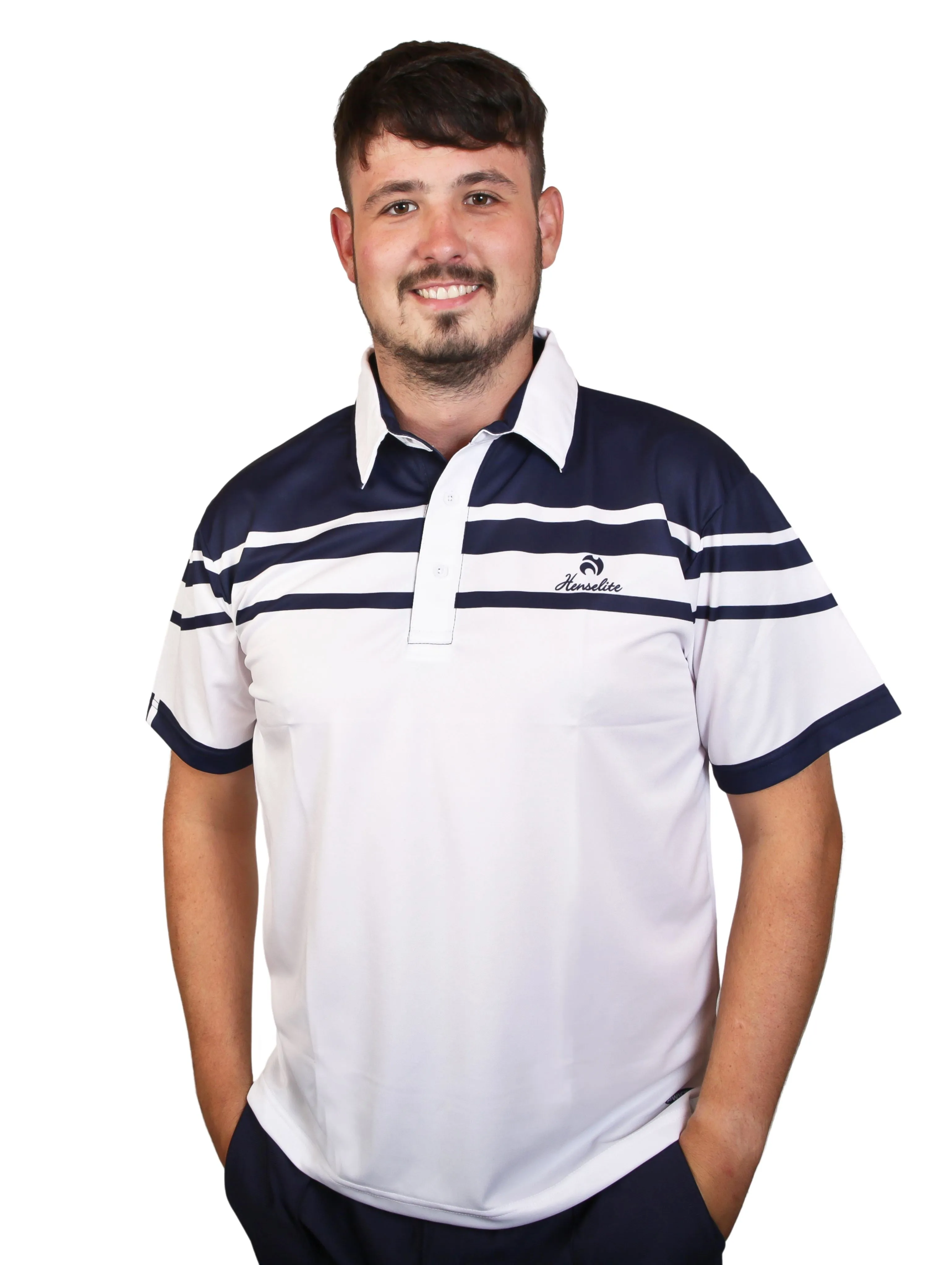 Henselite Style 22 Gents Polo White/Navy