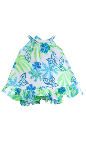 Infant Toddler Halter Dress 2 Piece Set with Bloomers in Green