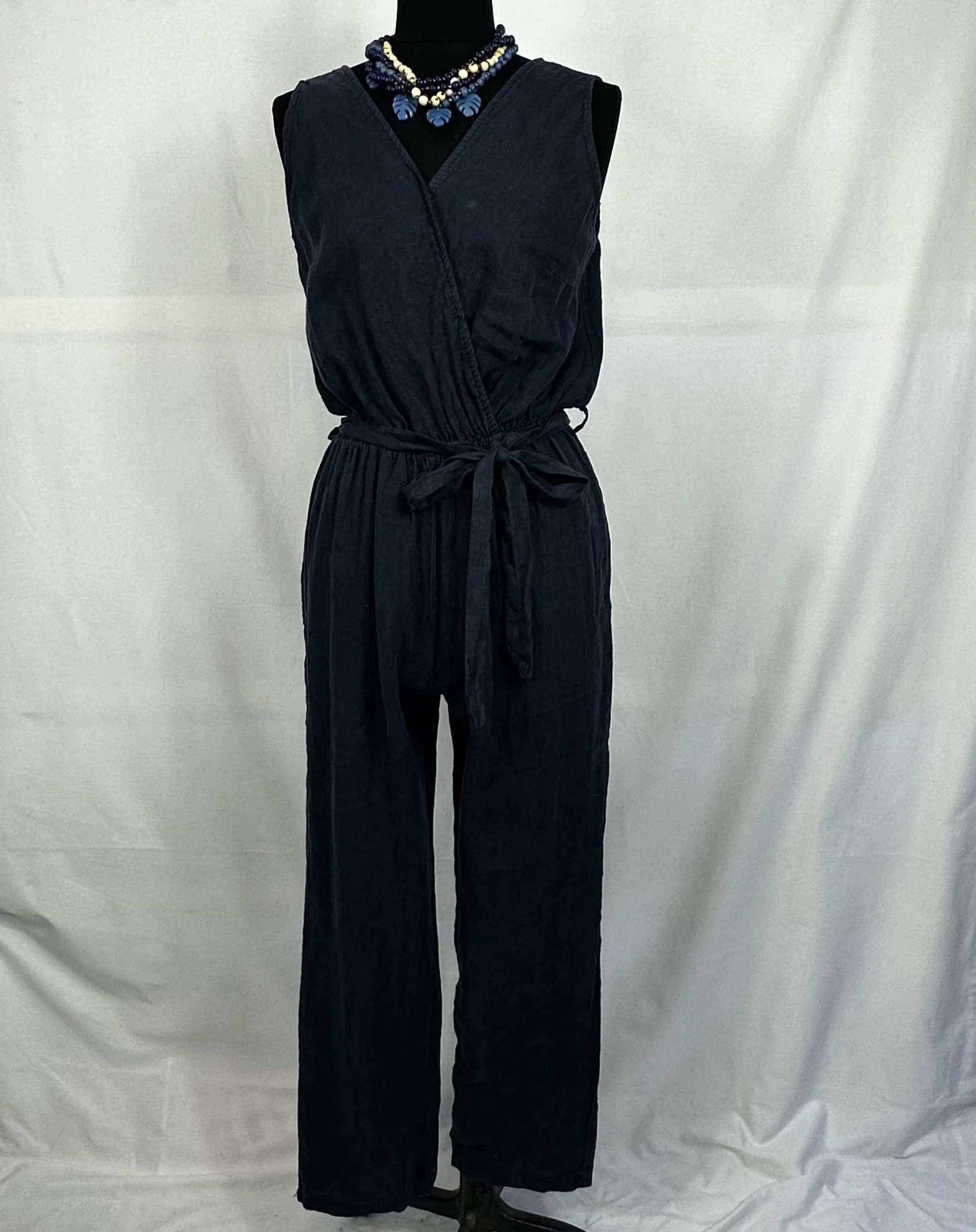 Italian Navy Blue Linen Jumpsuit