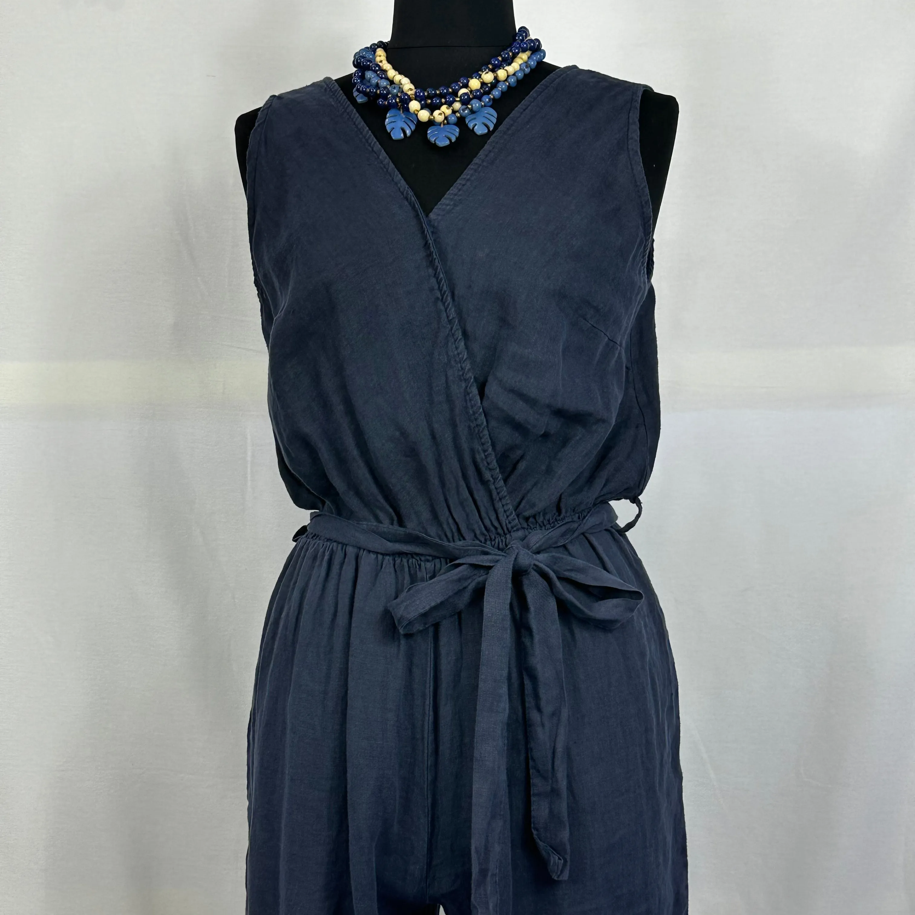 Italian Navy Blue Linen Jumpsuit