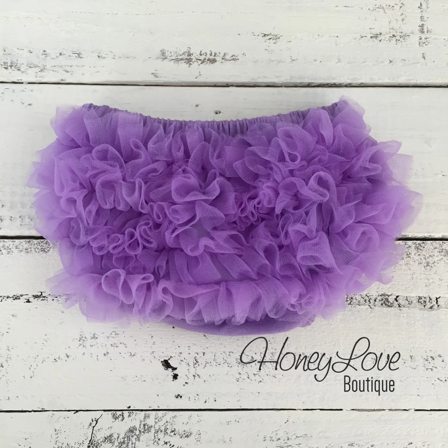 Lavender Purple ruffle bottom bloomer and polka dot flower/skinny headband