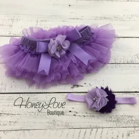 Lavender Purple tutu skirt bloomers and headband - Embellished bloomers