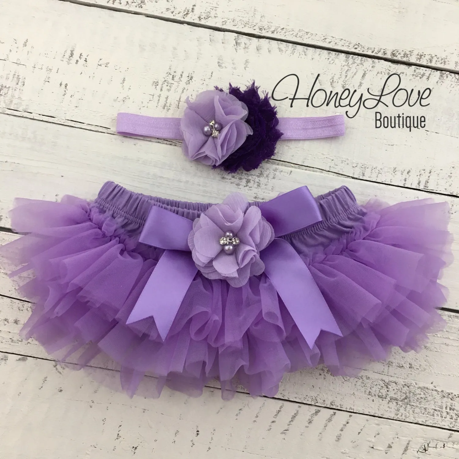 Lavender Purple tutu skirt bloomers and headband - Embellished bloomers