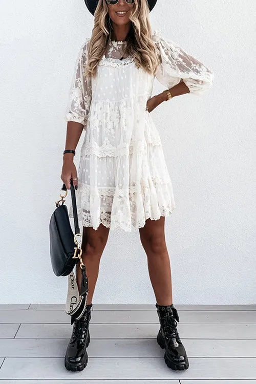 Layer Lace Round Neck Tunic Dresses