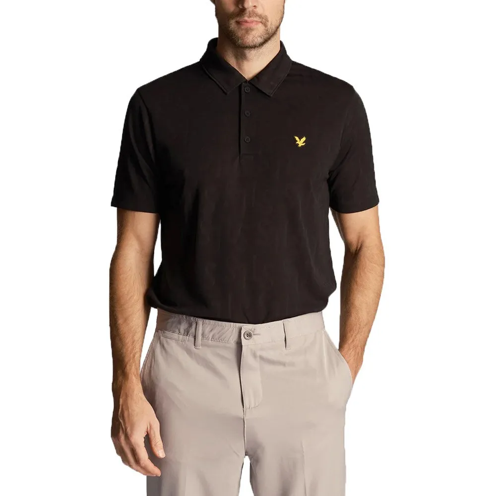 Lyle & Scott Monogram Jacquard Golf Polo Shirt - Jet Black