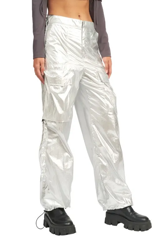 METALLIC CARGO PANTS