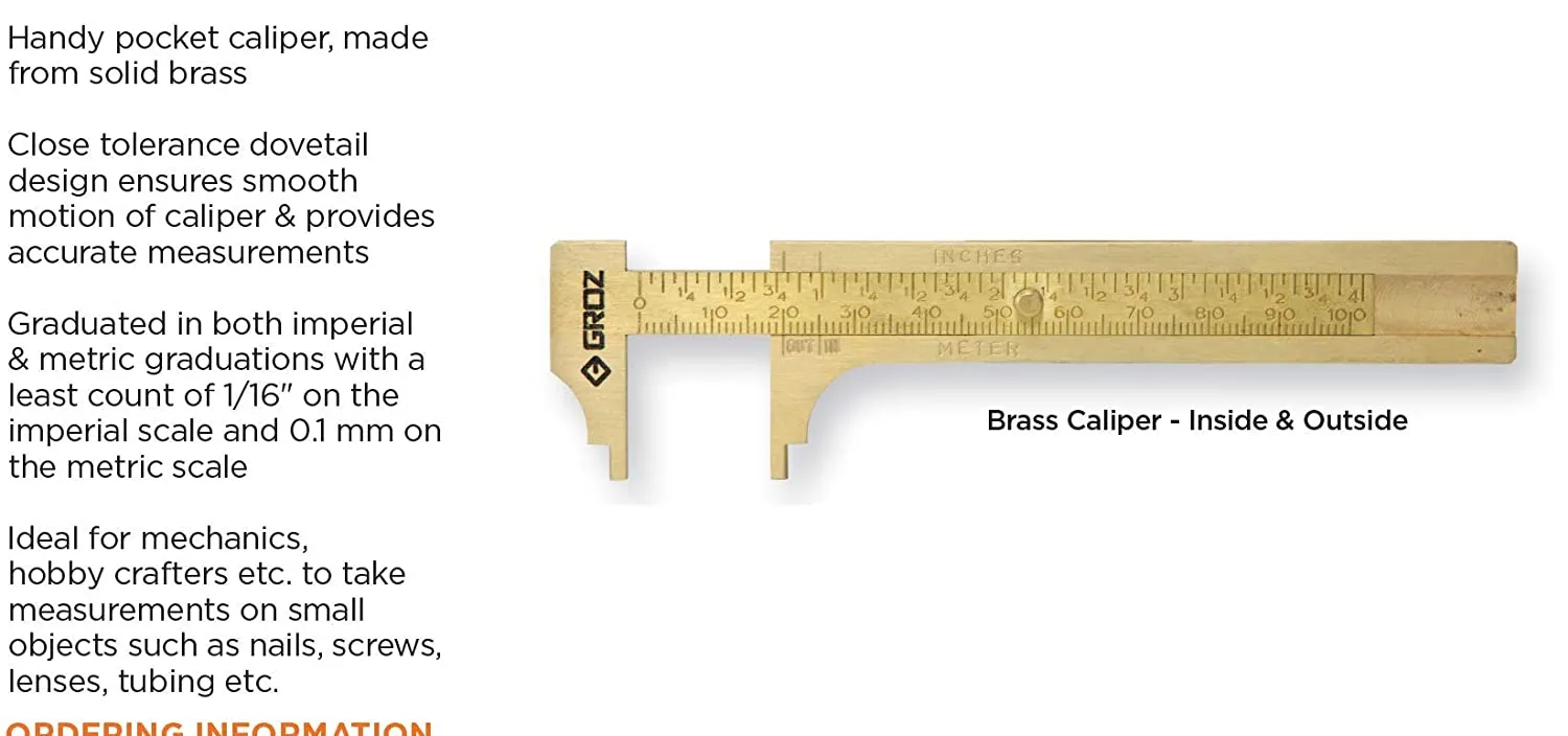 Pocket Brass Caliper, Internal and External, 4"