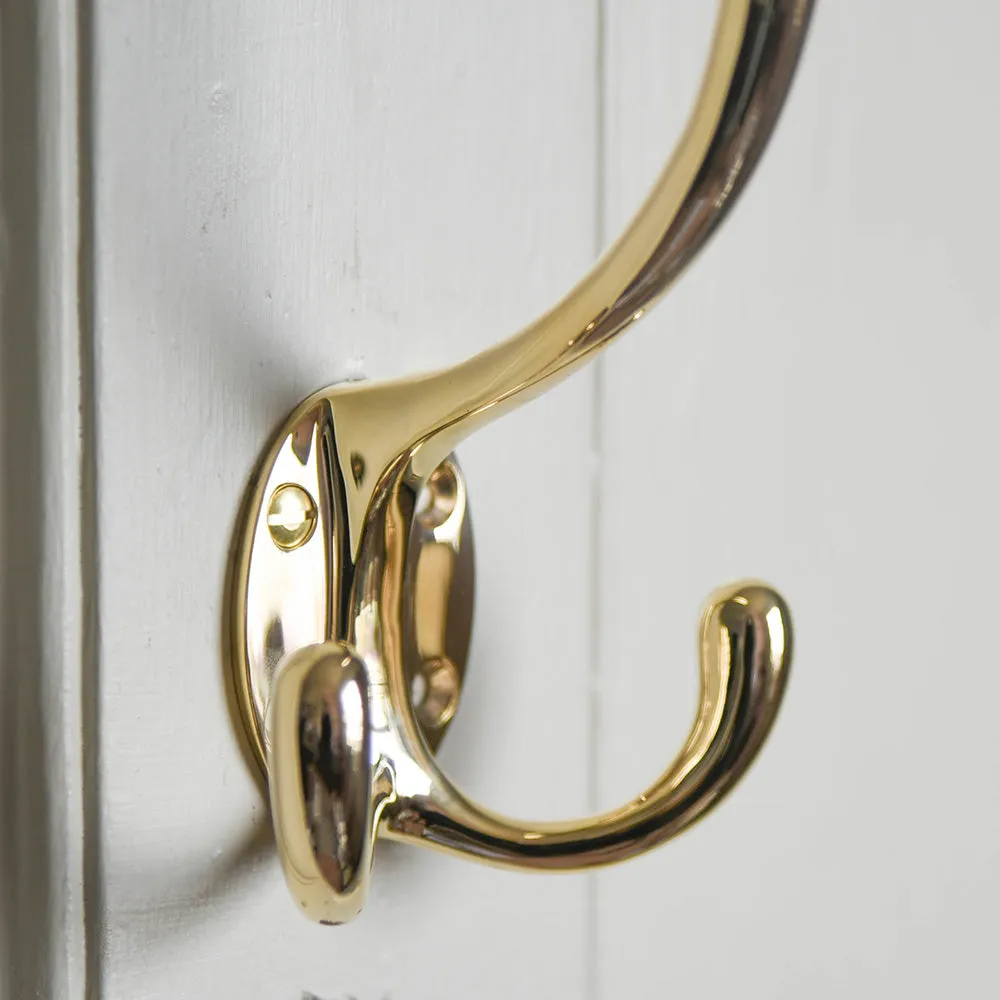 Polished Brass Triple Hat & Coat Hook - Large