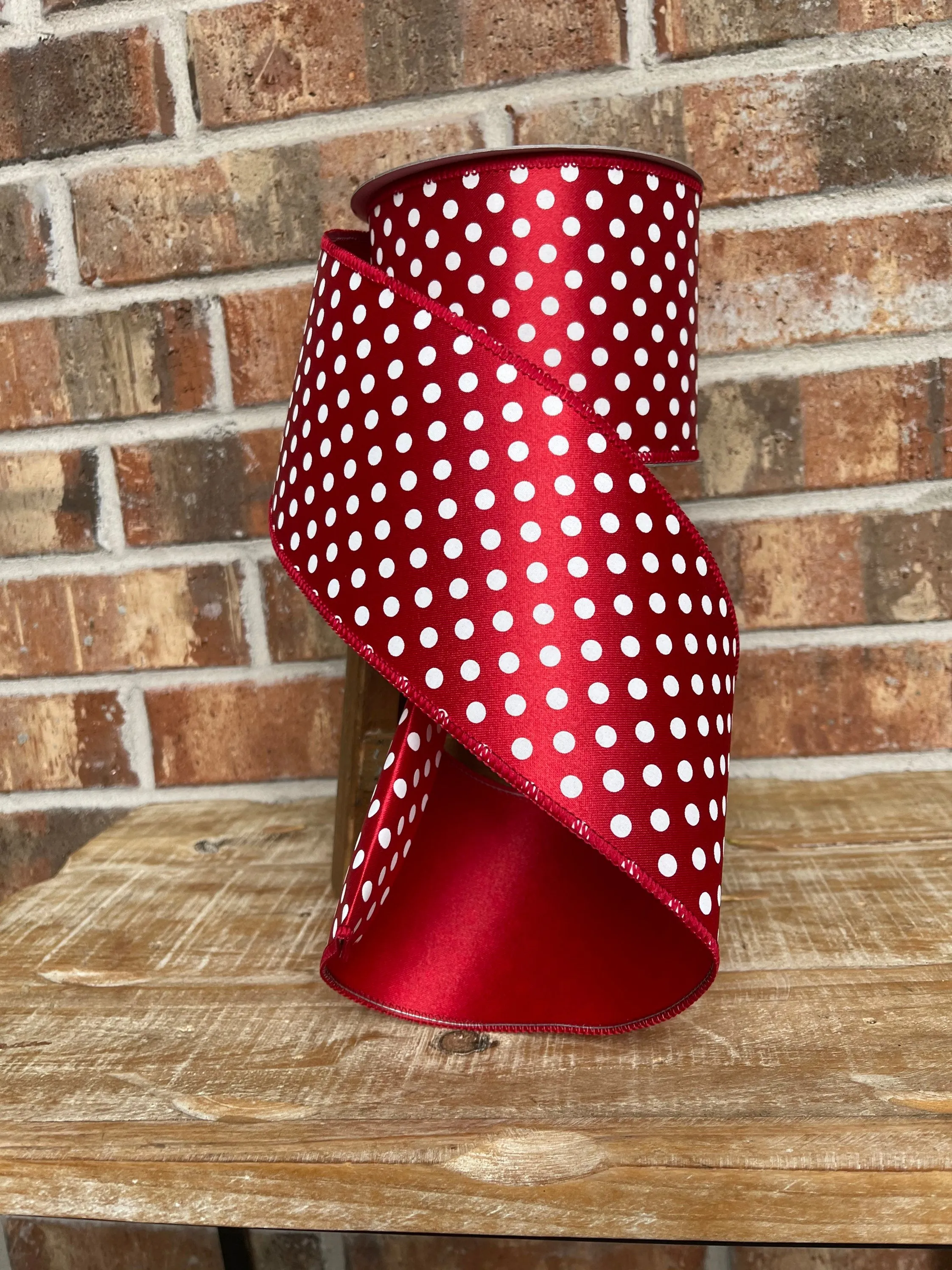 Red and White Polka dot ribbon, Farrislk Mini Dots, 10 yards