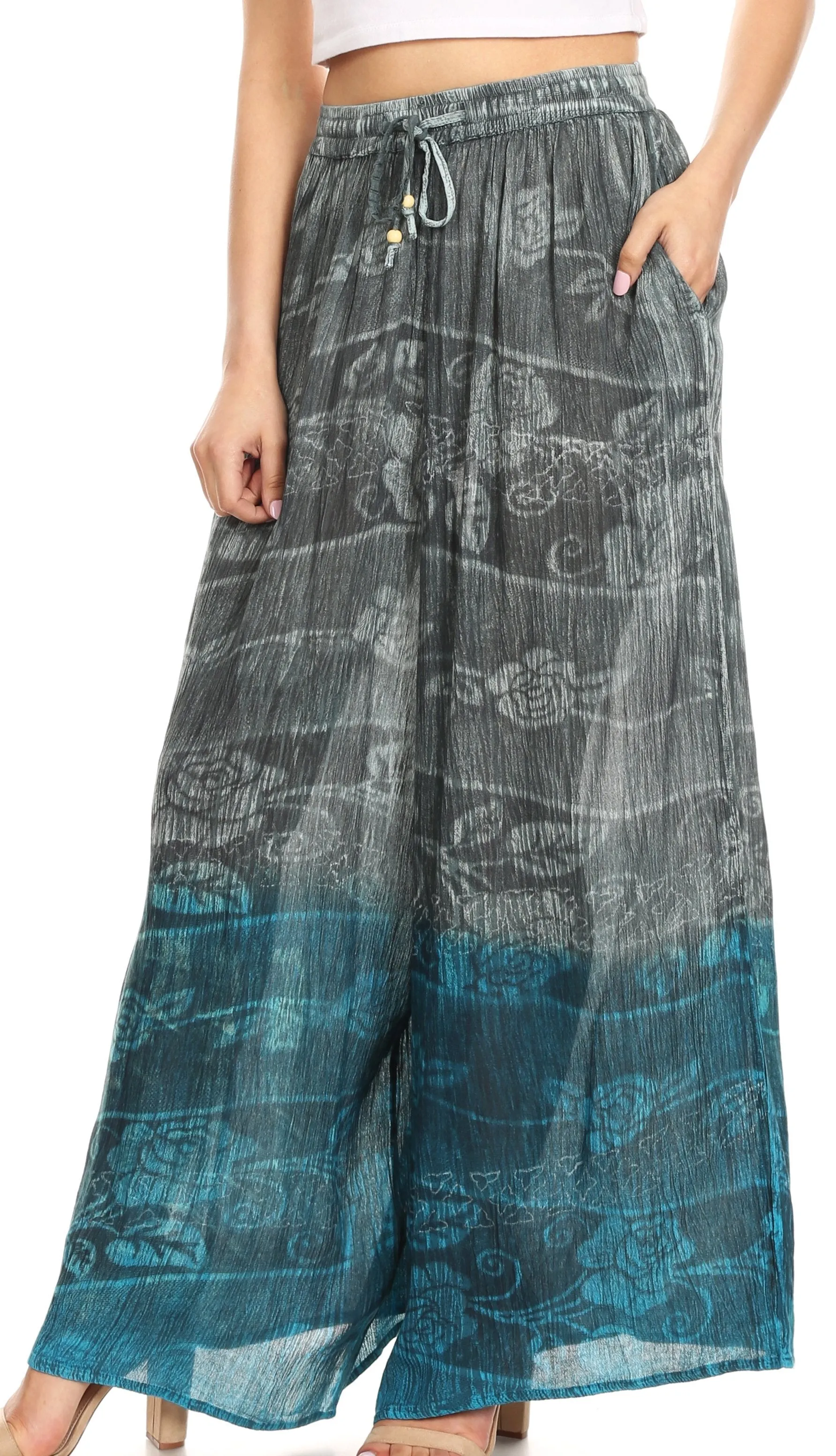 Sakkas Arin Women's Casual Maxi Palazzo Wide Leg Pants Elastic Waist & Pockets