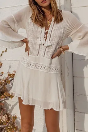 Sexy Vacation Lace Fringed Trim Swimwears Cover Up