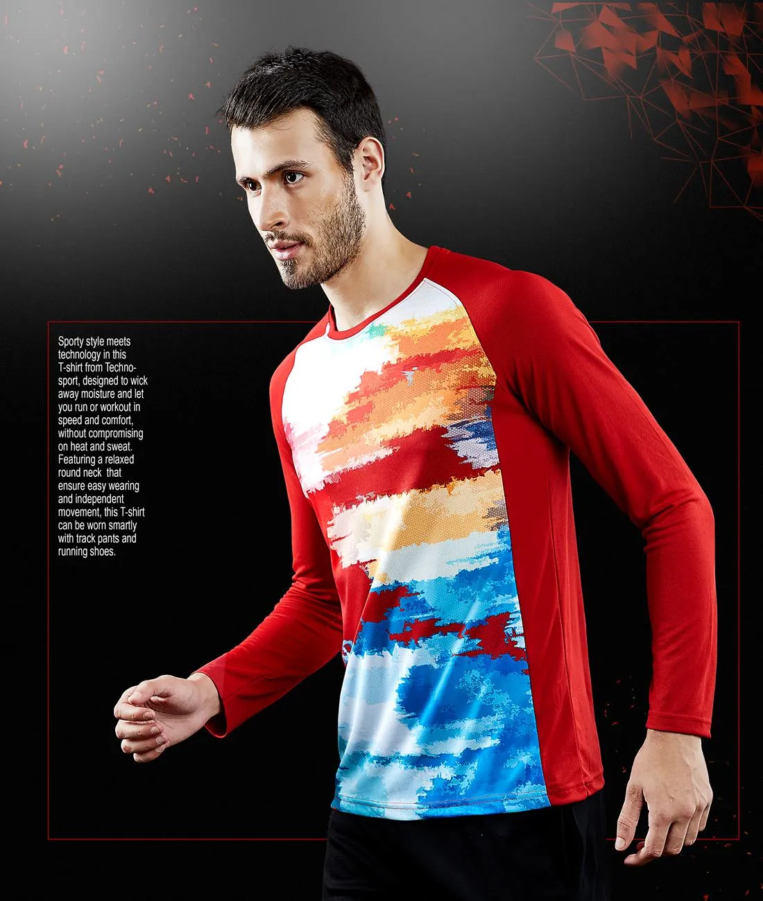 TechnoSport Crew Neck Full Sleeve Sublimation Dry Fit T-Shirt for Men P-470 (Red)