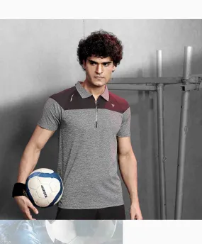 Technosport Polo Neck Half Zip Half Sleeve Dry Fit T Shirt for Men P-517 Light Grey