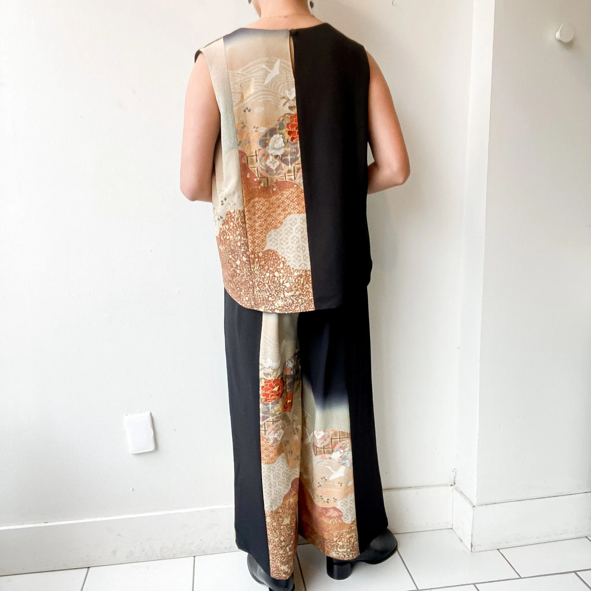 Tsumugi | Vintage Silk Kimono Two Piece | TP9 - Black