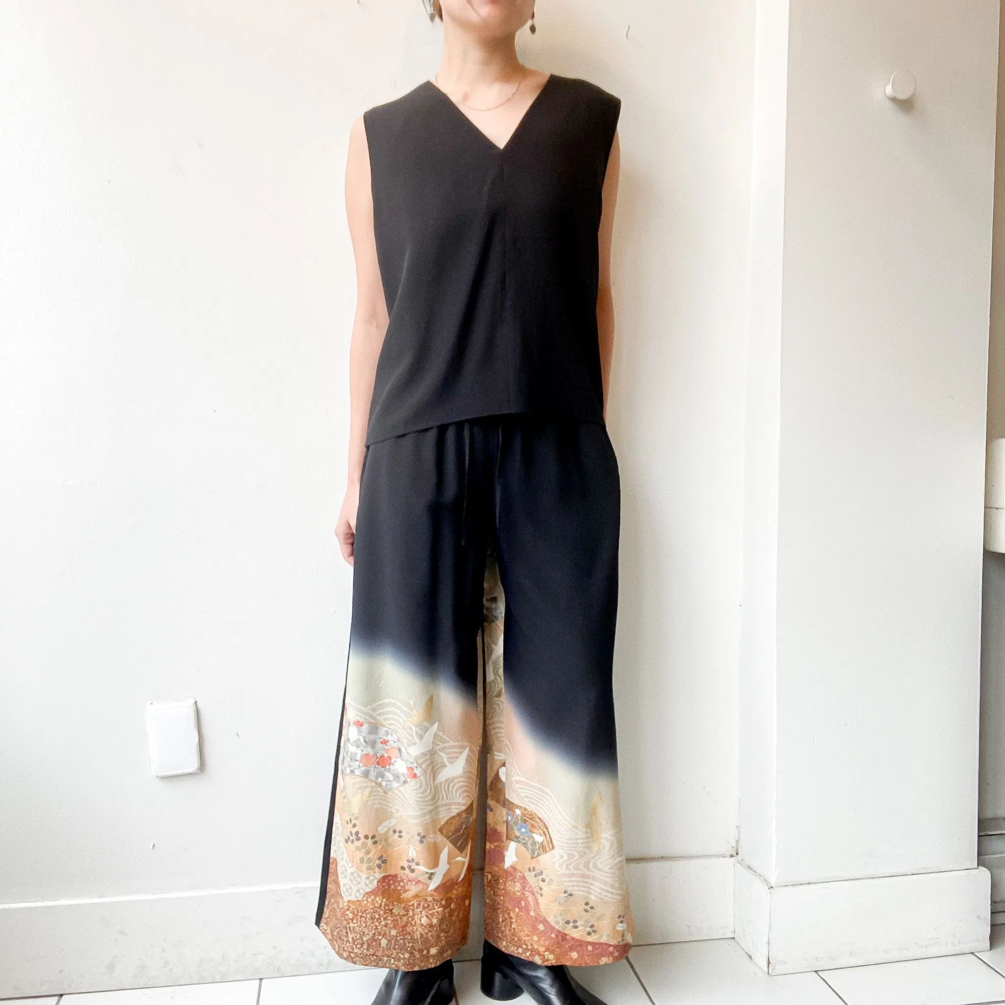 Tsumugi | Vintage Silk Kimono Two Piece | TP9 - Black