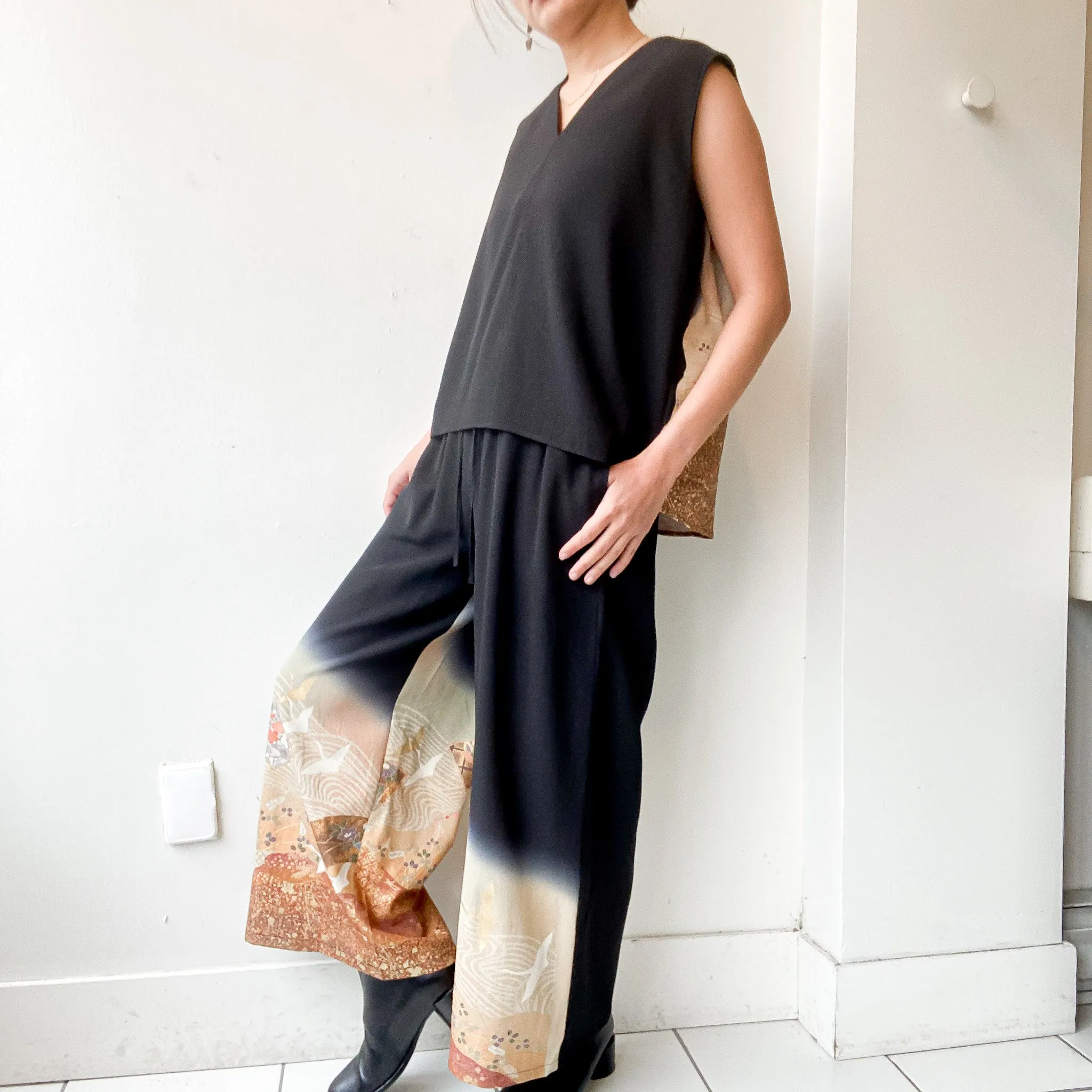 Tsumugi | Vintage Silk Kimono Two Piece | TP9 - Black